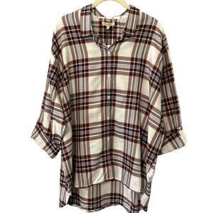 Barbour Blouse Women’s Size 12 White Plaid Button Down Long Sleeve 
Tunic NWT